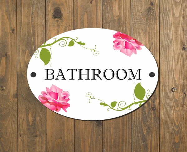 Bathroom Door Plaque Shabby Chic Floral Design